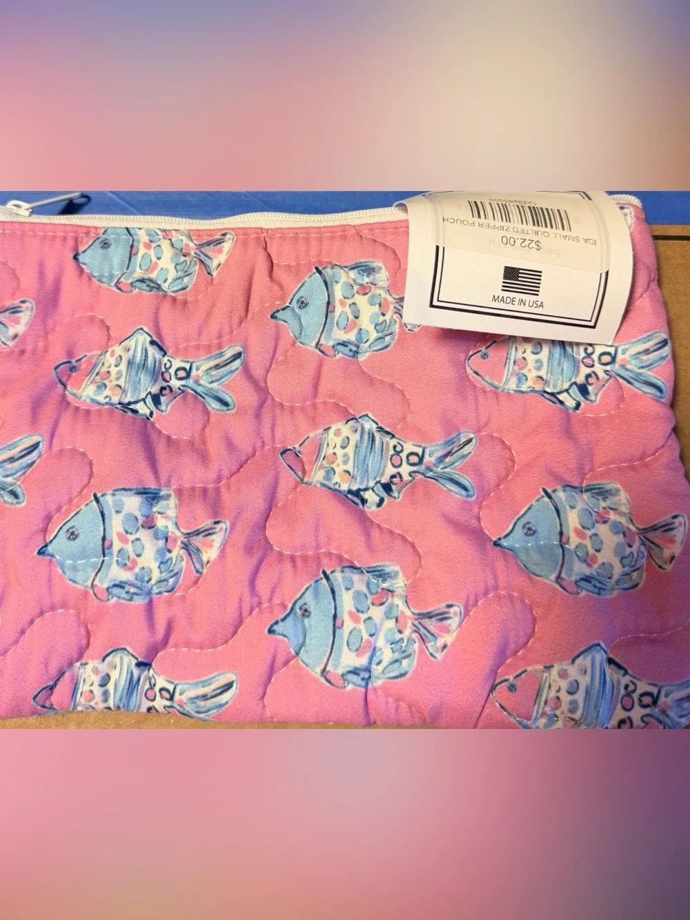 New Pink Quilted Fish Print Pouch